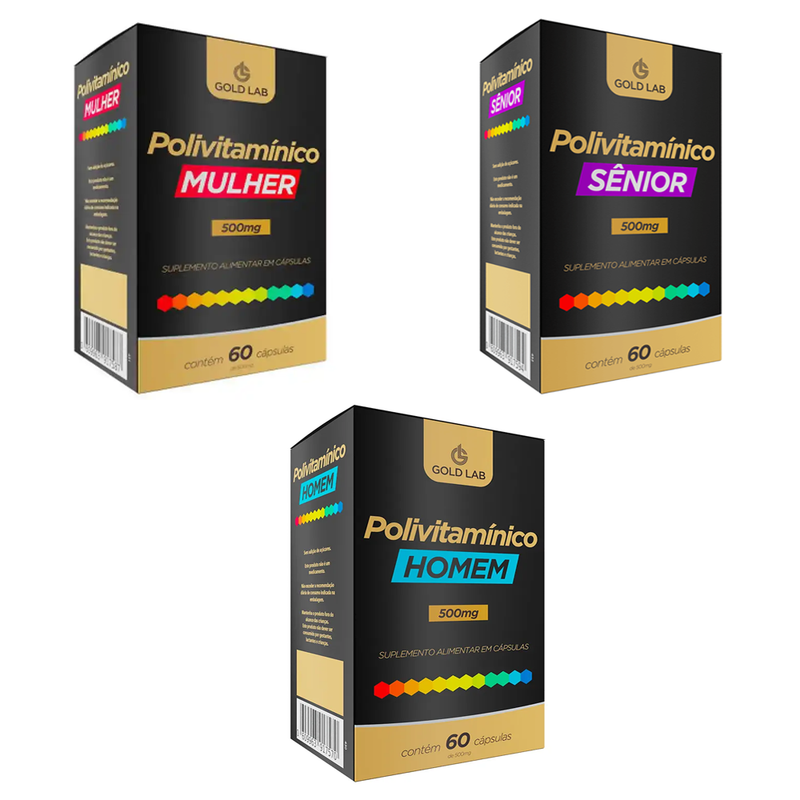 Kit Polivitamínico Mulher + Homem + Sênior - Gold Lab