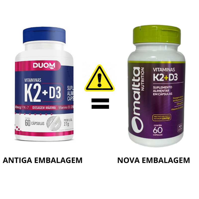Vitaminas K2 + D3 Ossos Fortes 2000UI 60 Cápsulas - Maltta