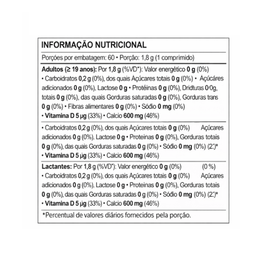 OsteoFix 1500mg 200UI 60 Comprimidos Informações Nutricionais