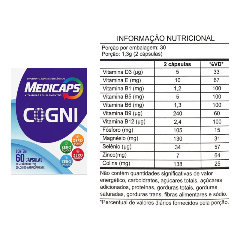 Medicaps Cogni 60 Capsulas - Suplemento Memoria, Foco e Vitaminas