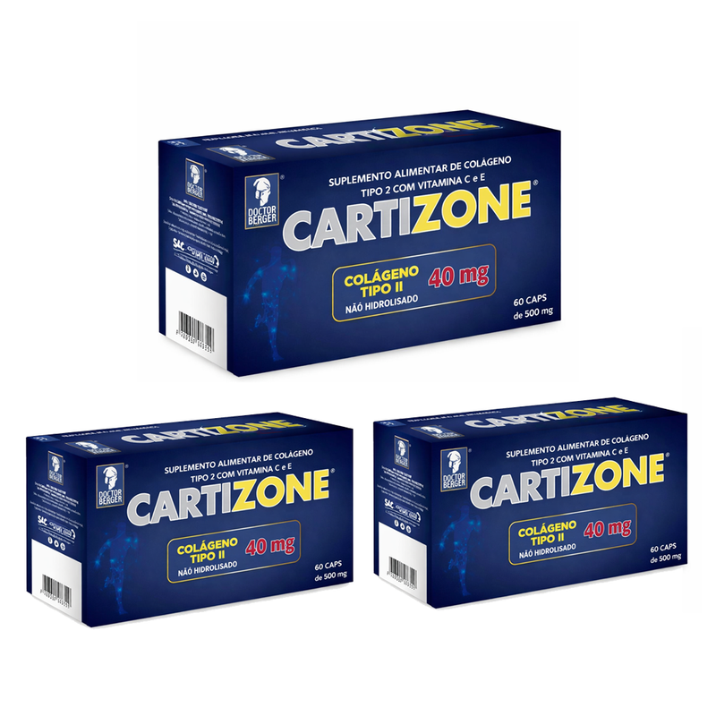 Kit 3 Cartizone Colágeno Tipo II Articulações 40mg 60 Cápsulas