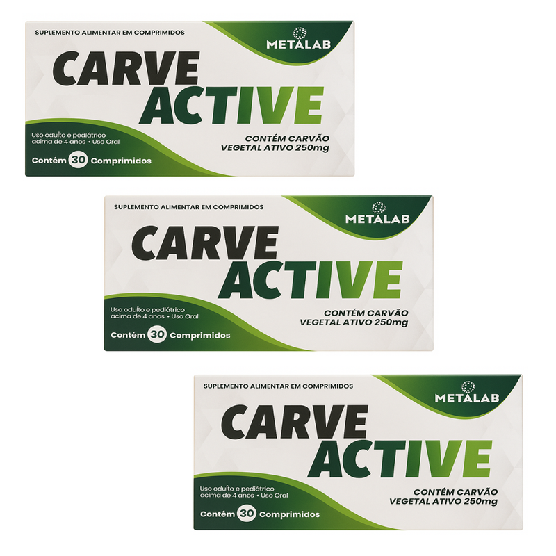 Kit 3 Caixas  Carve Active Carvão Ativado 30 Comprimidos