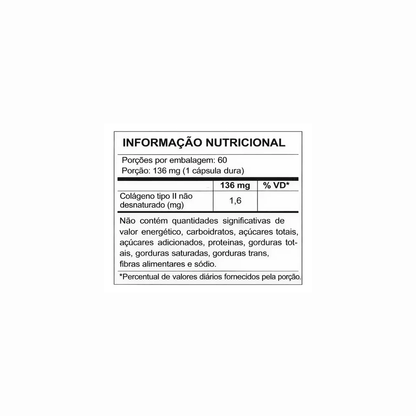 Informação nutricional do Bioflexis Colágeno Tipo II