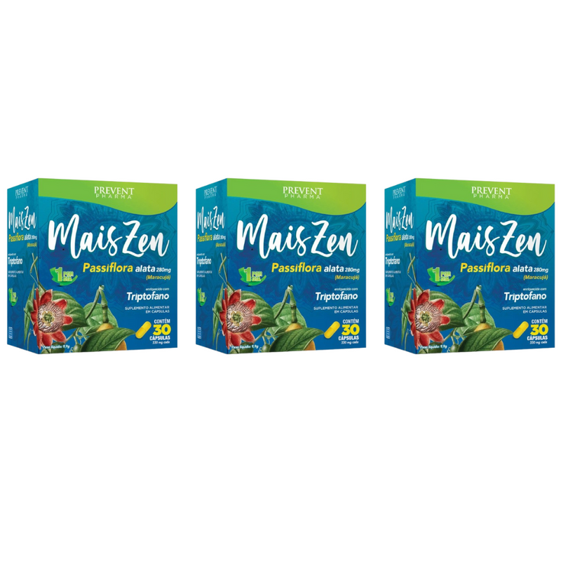 Kit 3x Passiflora + Triptofano Mais Zen C/30 Cápsulas - Prevent Pharma