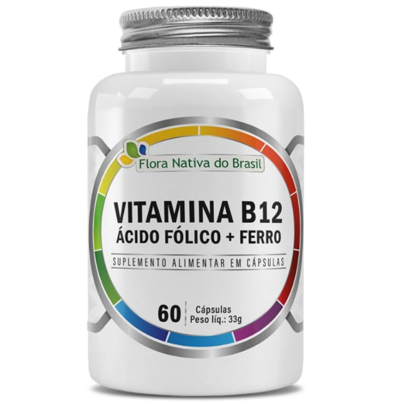 Vitamina B12 + Ácido Fólico + Ferro 500mg C/60 Cápsulas - Flora Nativa
