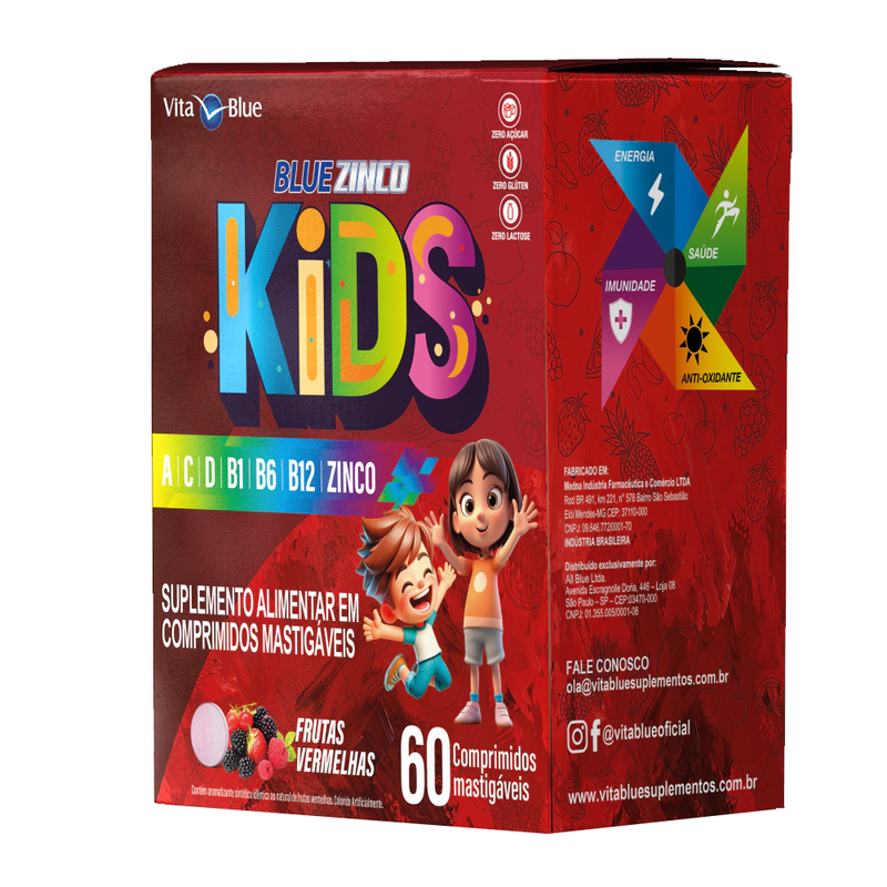 Blue Zinco Kids C/60 Comprimidos Mastigáveis Sabor Frutas Vermelhas - Vita Blue
