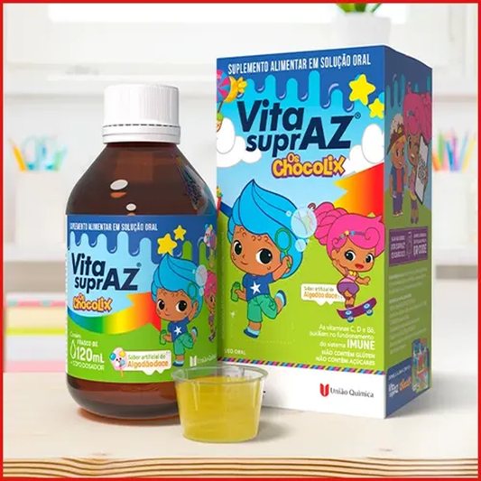 Vita SuprAZ Chocolix Solução 120 mL Sabor Algodão Doce - Suplemento Infantil Vitaminas e Minerais