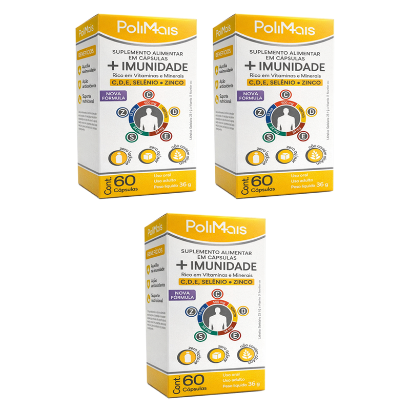 Kit C/3 Polimais + Imunidade Vitaminas Cdzse C/60 Cápsulas Nutriex