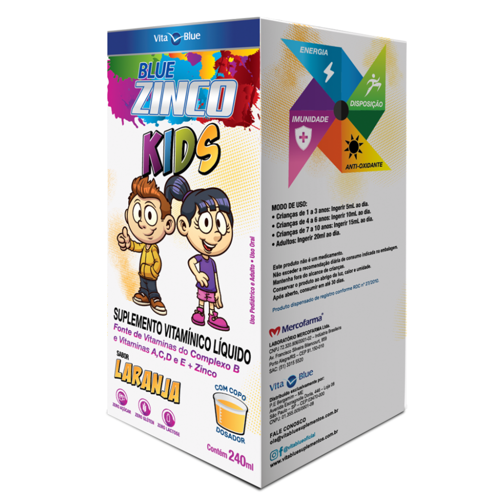 Blue Zinco Kids Sabor Laranja 240ml - Vita Blue