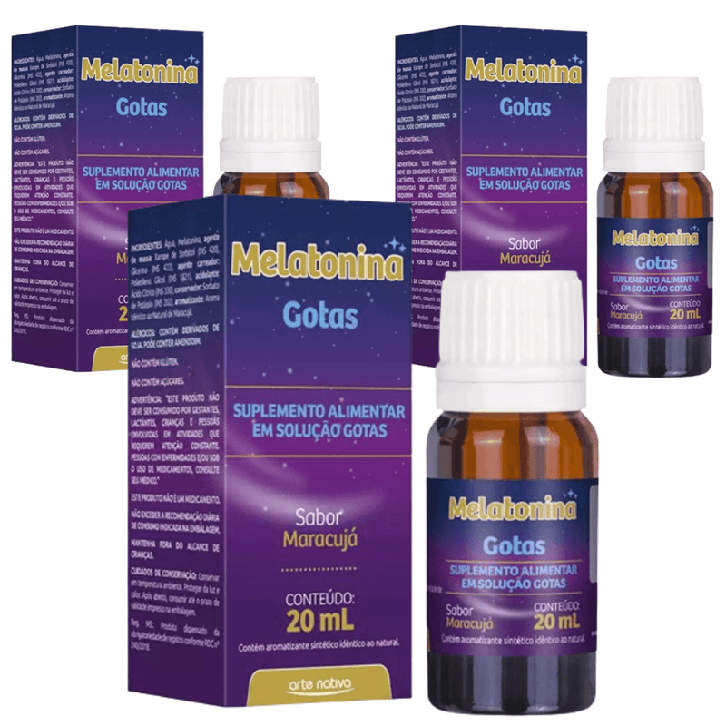 Kit C/3 Melatonina Gotas 0,21mg Maracujá 20ml - Arte Nativa