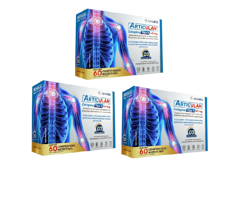 Kit C/3 Articulah Colágeno Tipo II 40MG C/60 Comprimidos