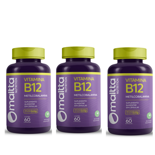 Kit C/3 Vitamina B12 Energia Nervos Imunidade C/60 Cápsulas - Maltta