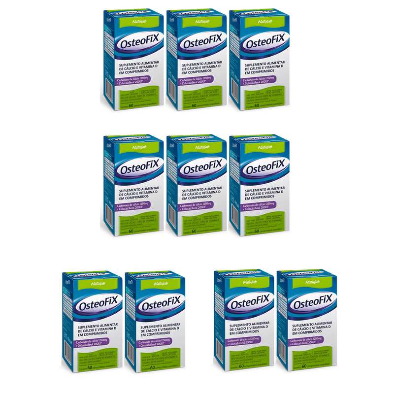 Kit 10 Caixas OsteoFix Cálcio D3 1250mg 200UI 60 Comprimidos