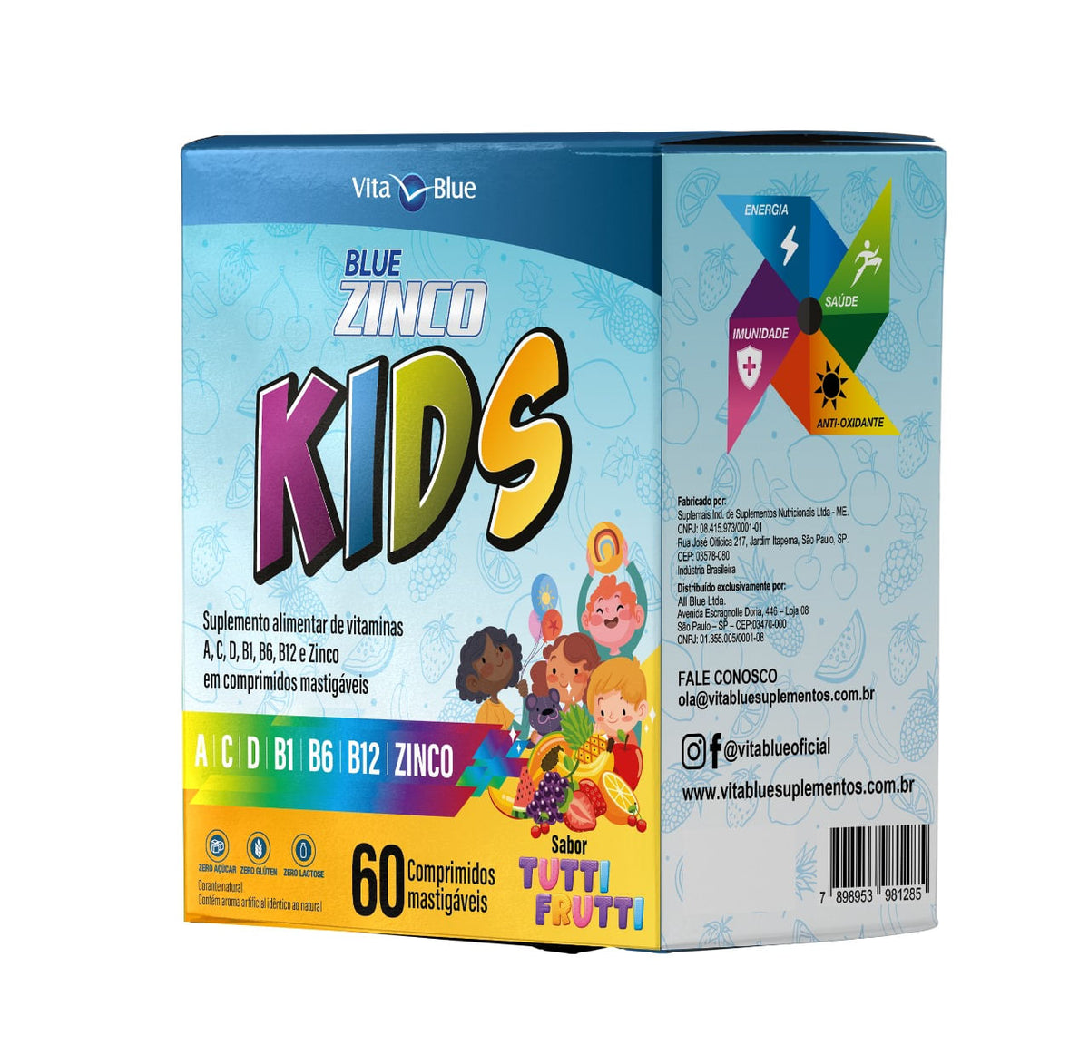 Blue Zinco Kids C/60 Comprimidos Mastigáveis Sabor Tutti Frutti - Vita Blue