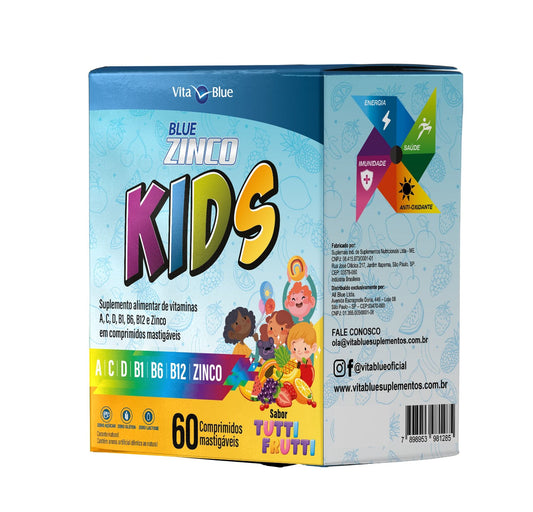Blue Zinco Kids C/60 Comprimidos Mastigáveis Sabor Tutti Frutti - Vita Blue