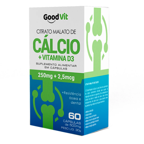 Citrato Malato de Cálcio + Vitamina D3 C/60 Cápsulas - Good Vit