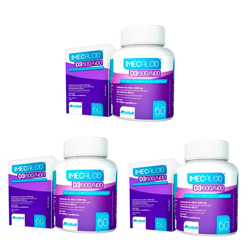 Kit C/3 Imecálcio 600/400MG C/60 Comprimidos