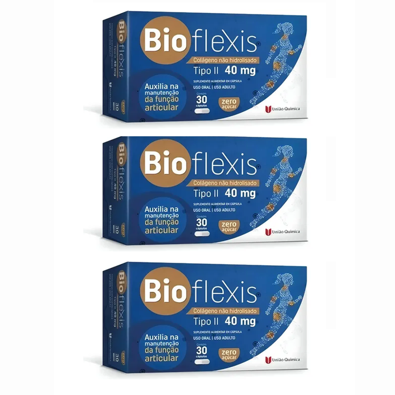 Kit C/3 Bioflexis Colágeno Tipo II 40mg 30 Cápsulas