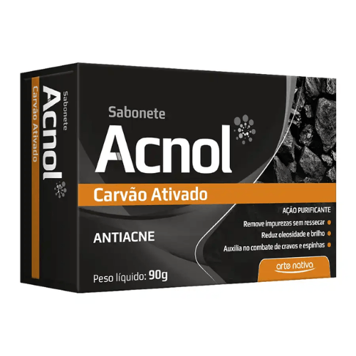 Acnol Sabonete Antiacne Carvão Ativado 90g - Arte Nativa com carvão, ação purificante e combate a acne.