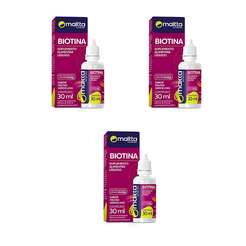 Kit 3 Biotina Gotas 30ml Frutas Vermelhas - Maltta