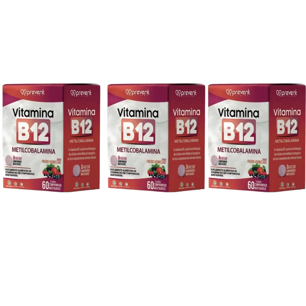 Kit com 3 Vitamina B12 Metilcobalamina 60 Cápsulas - Prevent Pharma