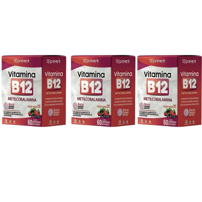 Kit com 3 Vitamina B12 Metilcobalamina 60 Cápsulas - Prevent Pharma