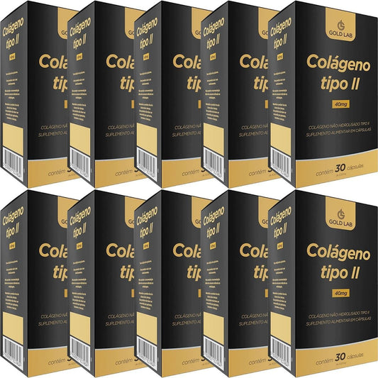 Kit 10 Caixas Colágeno Tipo II Articular 40mg 30 Cápsulas Gold Lab