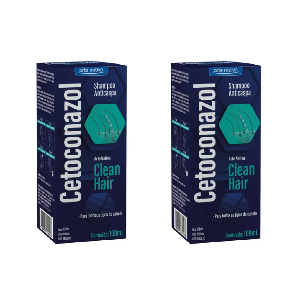 Kit 2 Shampoo Cetoconazol Anticaspa Clean Hair 100ml Arte - Nativa