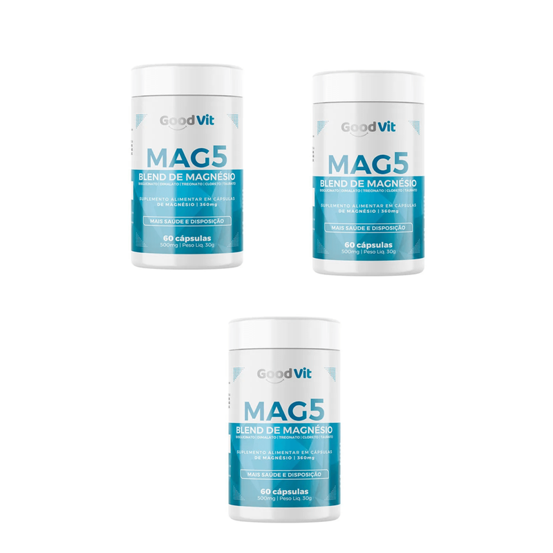 Kit C/3 Magnésio 5 Blend  500mg 60 Cápsulas Good Vit