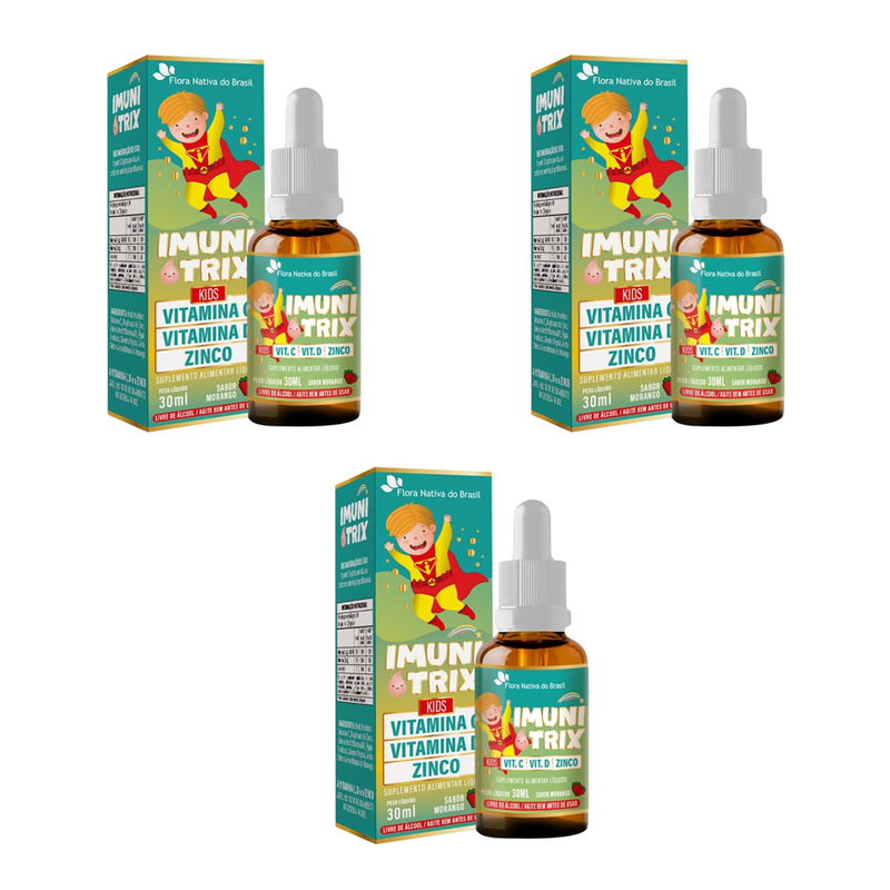 Kit C/3 Imuni Trix kids Morango Solução 30ml - Flora Nativa