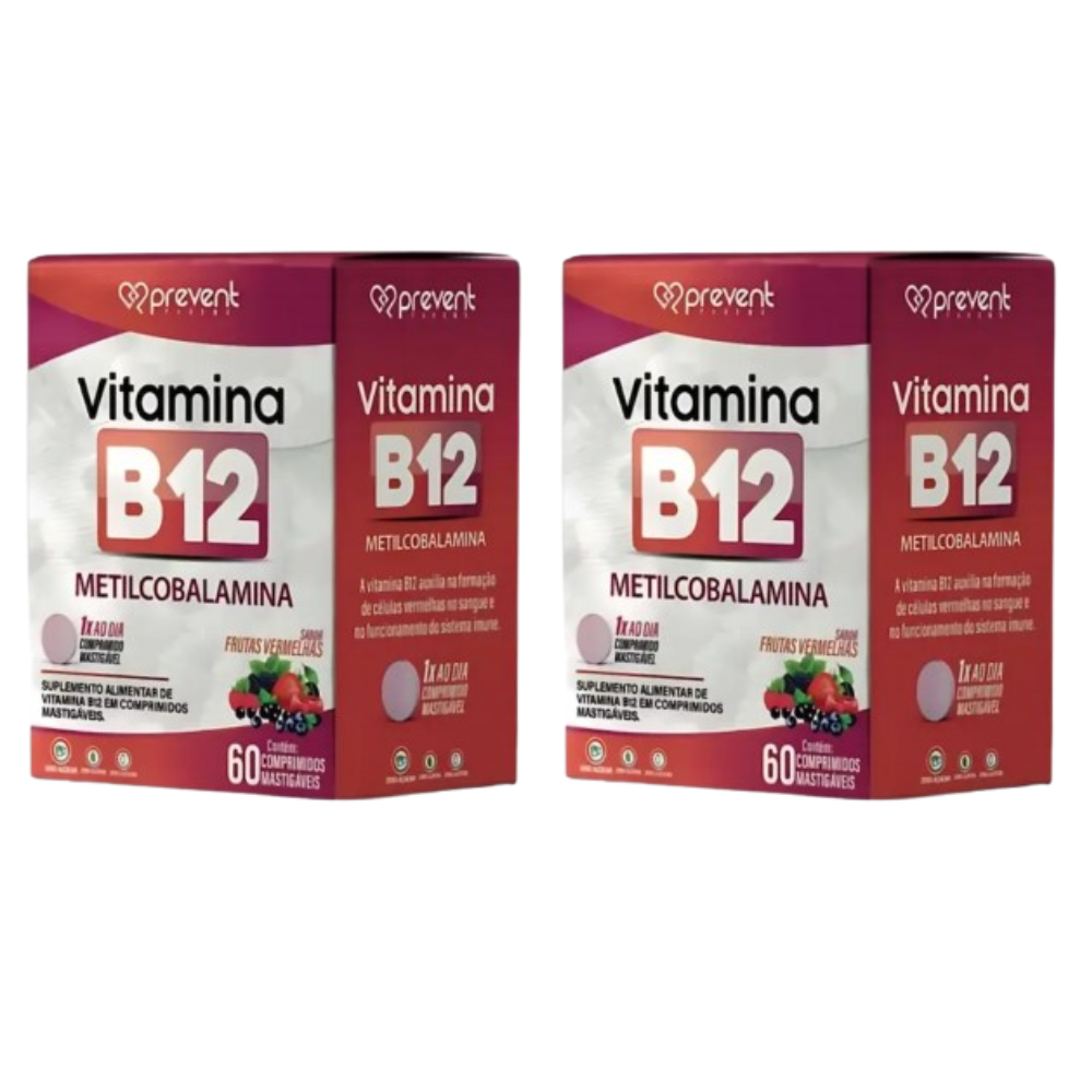 Kit C/2 Vitamina B12 Frutas Vermelhas C/60 Comprimidos - Prevent Pharma