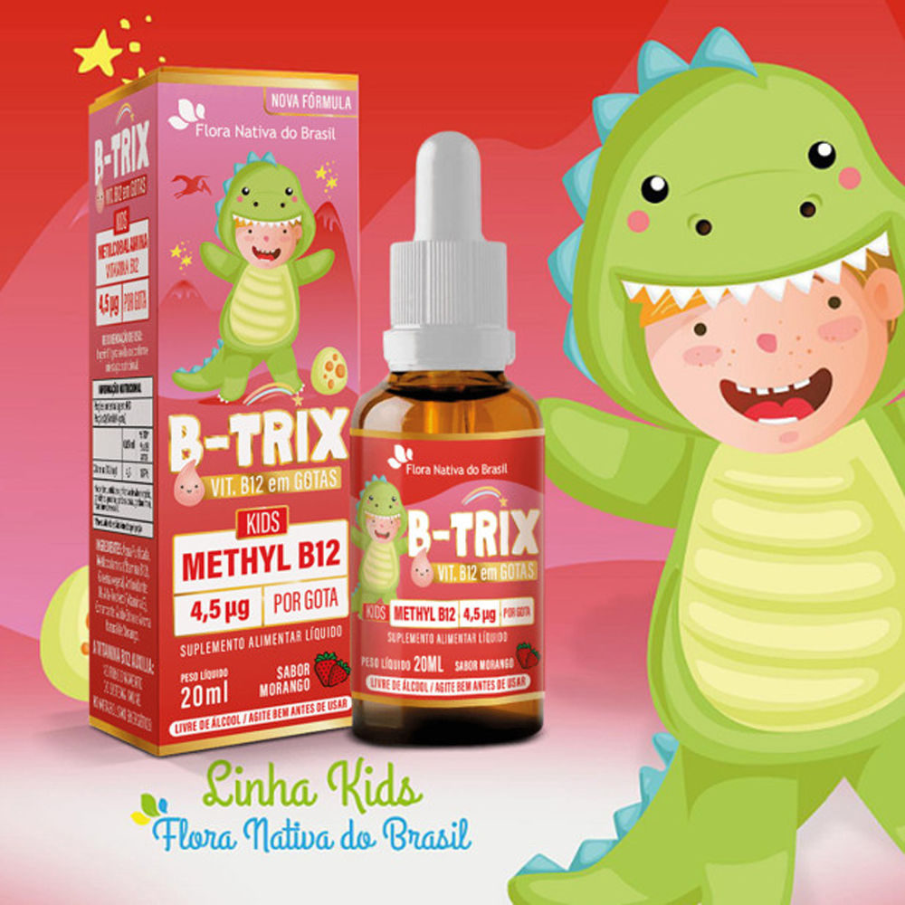 B-Trix Kids Methyl B12 Morango Solução 20ml - Flora Nativa