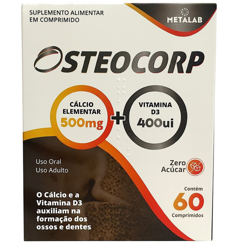 Osteocorp 500mg + Vitamina D3 400UI C/60 Comprimidos - Metalab