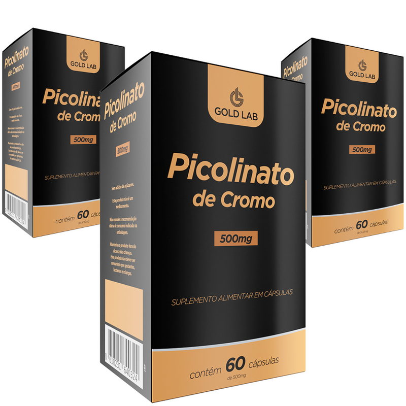 Kit 3 Picolinato Cromo Emagrecer 500mg 60 Cápsulas Gold Lab