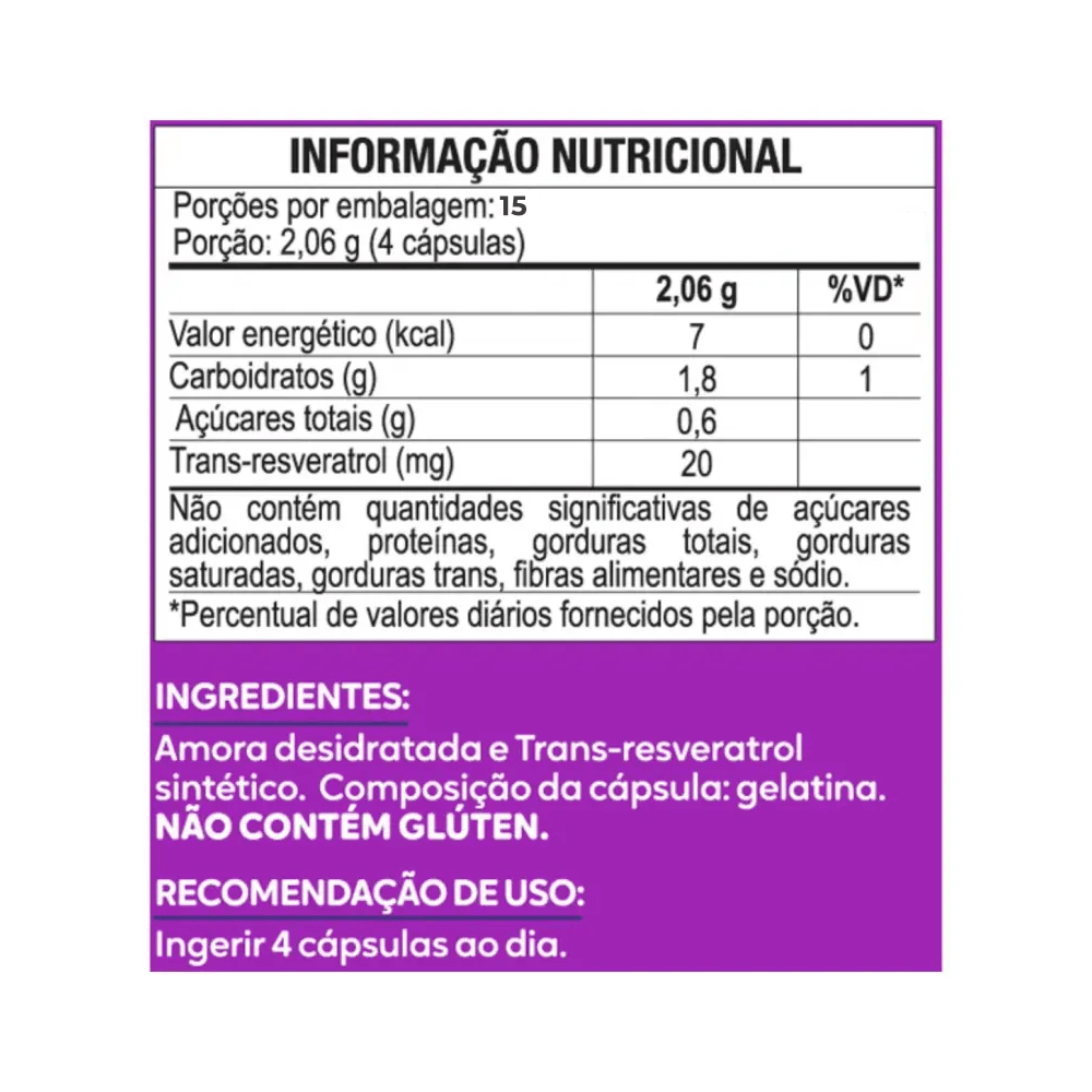 Resveratrol com Amora Miúra 60 Cápsulas | Maltta Nutrition