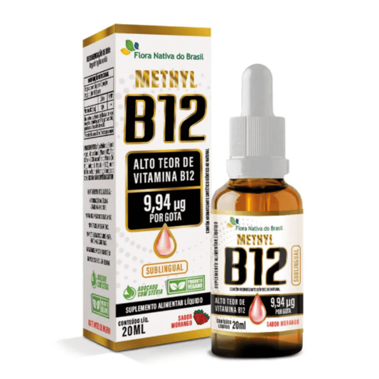 Vitamina B12 Morango 20ml - Metilcobalamina 9,94 mcg por gota - Flora Nativa