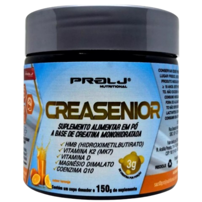 Creasenior Creatina Monohidratada 150g com HMB, Magnésio Dimalato, Vitamina K e Vitamina D | Sabor Laranja - Prolj Nutri