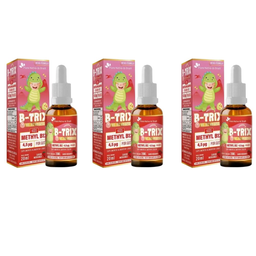 Kit C/3 B-Trix Kids B12 Morango Solução 20ml - Flora Nativa