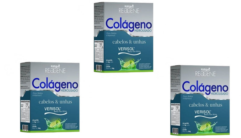 Kit C/3 Colágeno Cabelos e Unhas Verisol - 10 Sachês 5g Limão- Katiguá