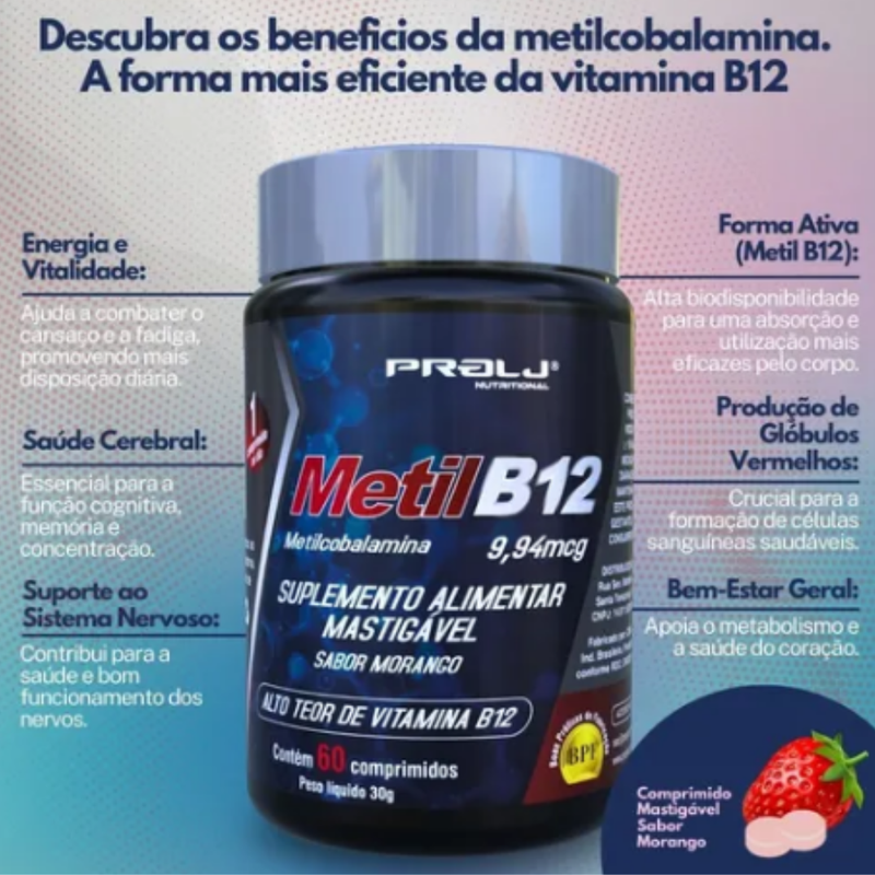 Metil B12 Prolj 60 Capsulas - Vitamina B12 Energia e Saúde Neurológica