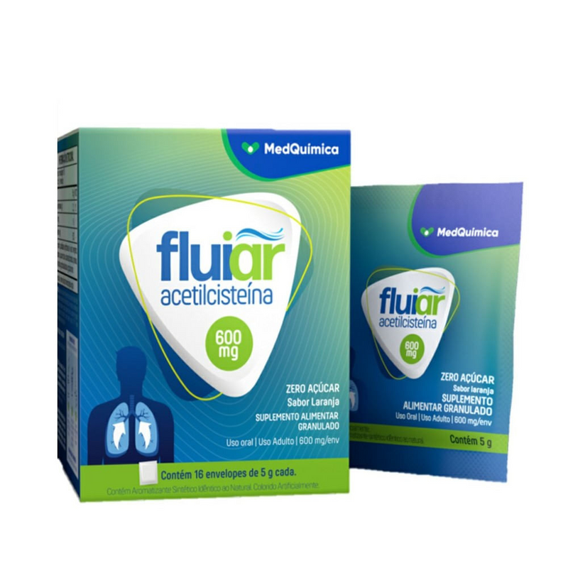 Fluiar Acetilcisteína 600mg Sabor Laranja C/16 Envelopes - MedQuimica