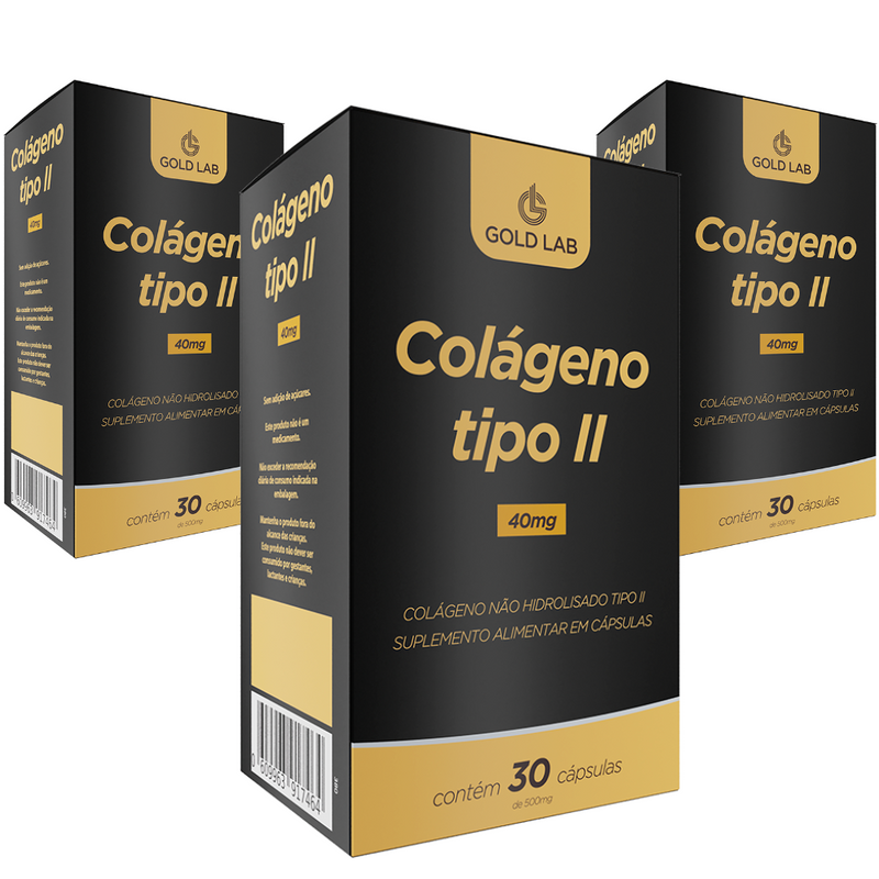 Kit 3 Colágeno Tipo II Articulações 30 Cápsulas Gold Lab