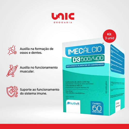 Kit 3 Caixas Imecálcio D3 500/400mg 60 Comprimidos Nutivit
