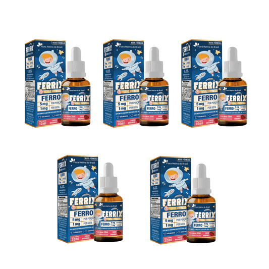 Kit C/5 Ferrix  MORANGO 30ml Infantil Suplemento de Ferro - Flora Nativa