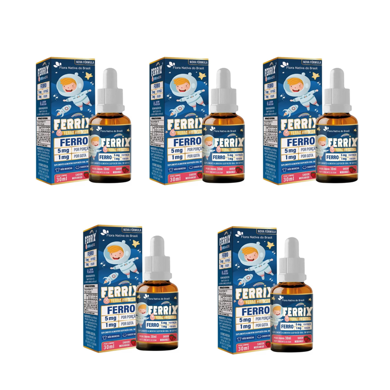 Kit 5 Ferrix 30ml Infantil Suplemento de Ferro - Flora Nativa
