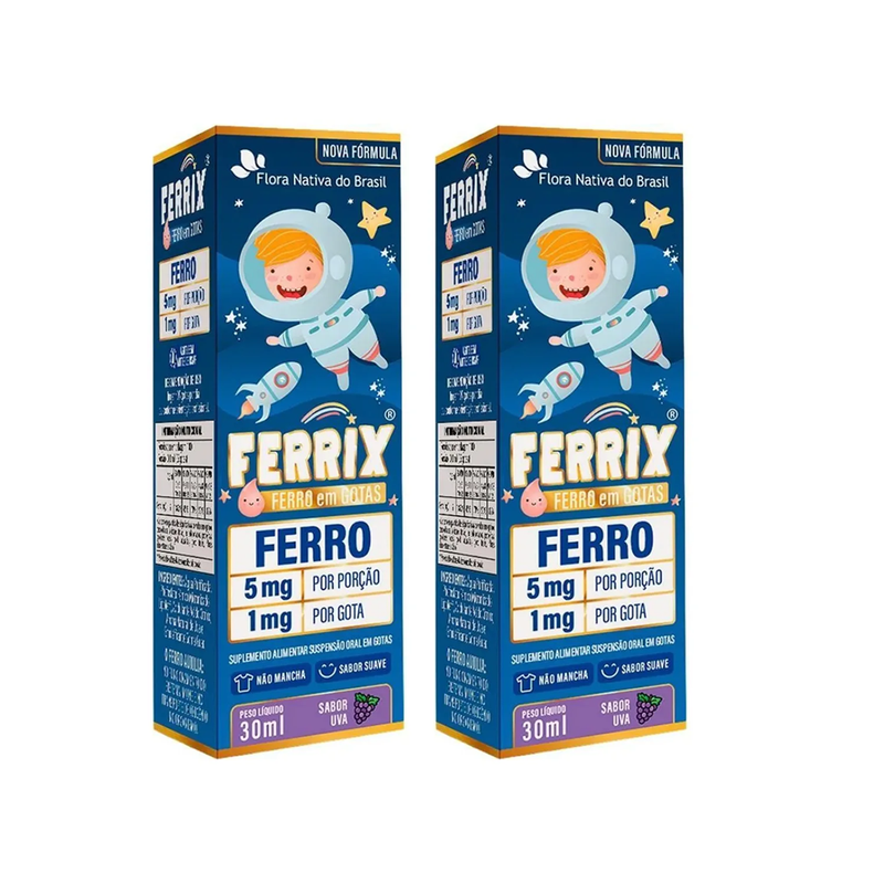 Kit C/2 Ferrix UVA 30ml Infantil Suplemento de Ferro Sabor  - Flora Nativa