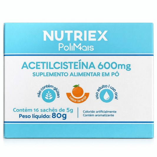 Acetilcisteína 600mg Polimais em Pó C/16 Envelopes Suporte Respiratório e Ação Antioxidante