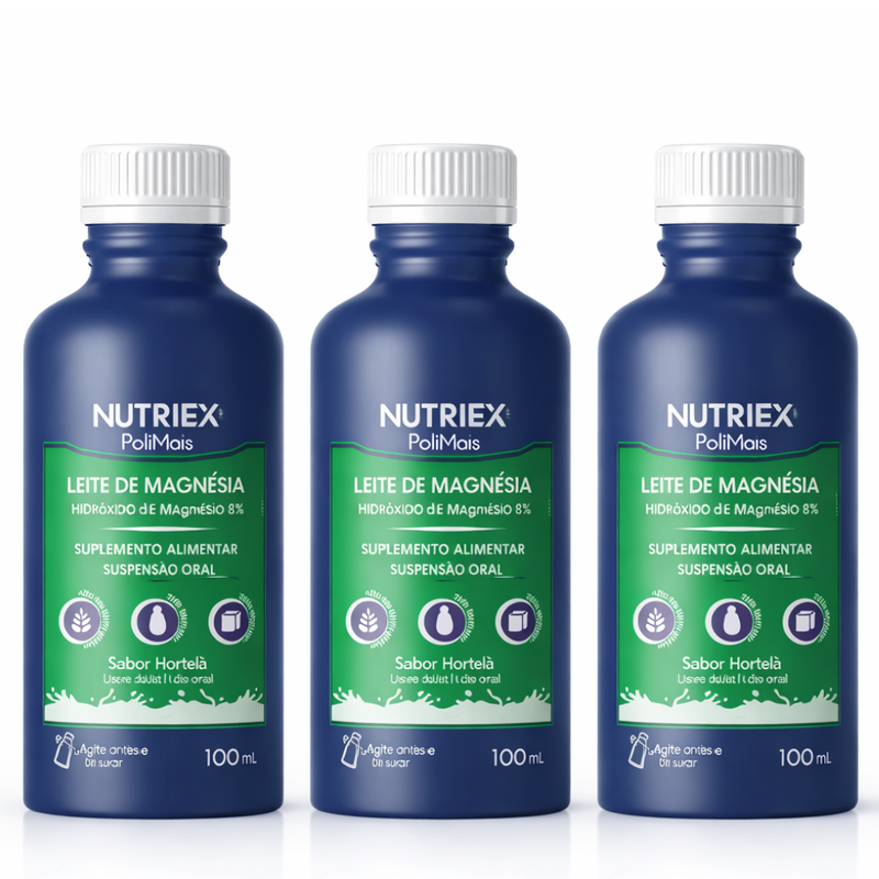 Kit 3x Leite de Magnésia Sabor Hortelã 100ml - Nutriex