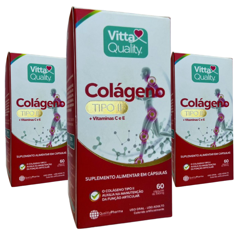 Kit C/3 Colágeno Tipo II + Vit C e E C/60 Cápsulas - Vitta Quality