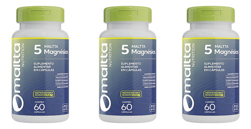 Kit 3 Maltta 5 Magnésios 60 Cápsulas - Energia e Músculos